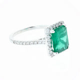 2ct natural emerald and diamond ring 14k white gold