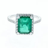 2ct natural emerald and diamond ring 14k white gold