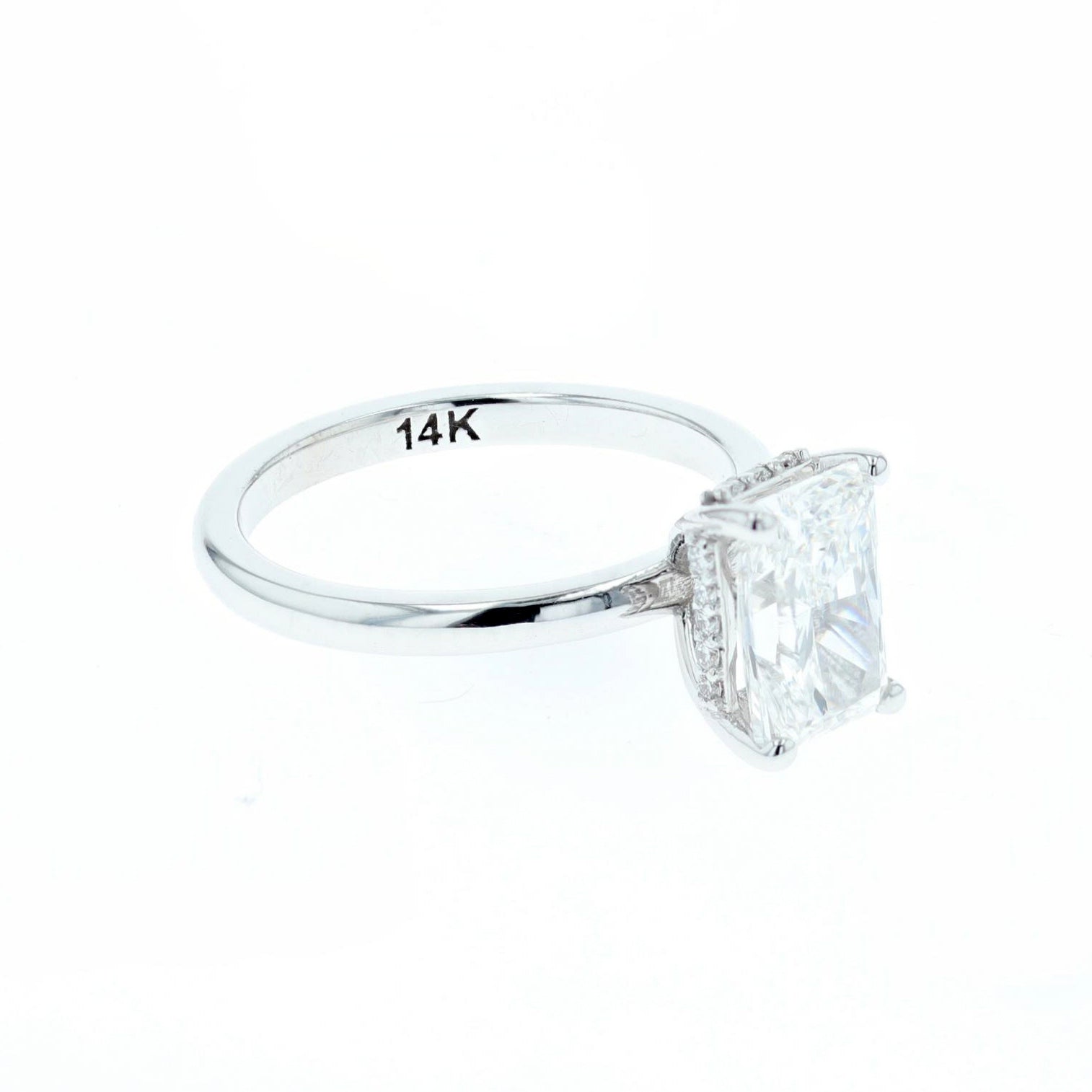 2.01 radiant cut lab grown diamond engagement ring 14k white gold
