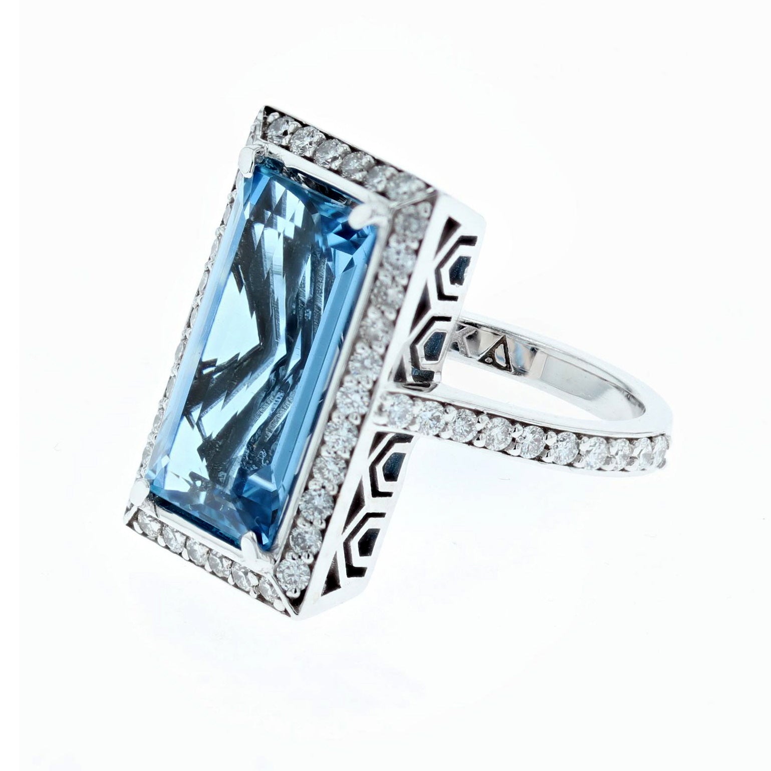 6ct aquamarine and diamond art deco style 14K white gold ring