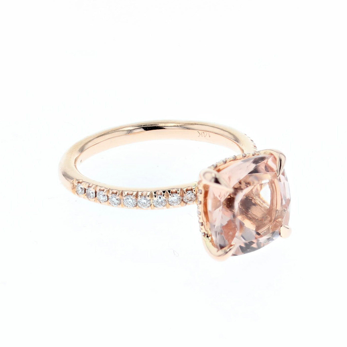 14k rose gold diamond and cushion cut morganite ring