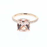 14k rose gold diamond and cushion cut morganite ring