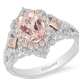 Enchanted Disney Aurora Oval Morganite and 0.69 CT. T.W. Diamond Scallop Frame Engagement Ring in 14K Two-Tone Gold