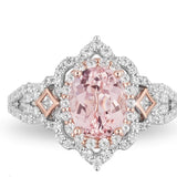 Enchanted Disney Aurora Oval Morganite and 0.69 CT. T.W. Diamond Scallop Frame Engagement Ring in 14K Two-Tone Gold