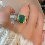 14K yellow gold emerald and diamond ring