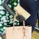 Beige Medium Prada Galleria Saffiano leather tote bag with wallet
