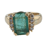 14K yellow gold emerald and diamond ring