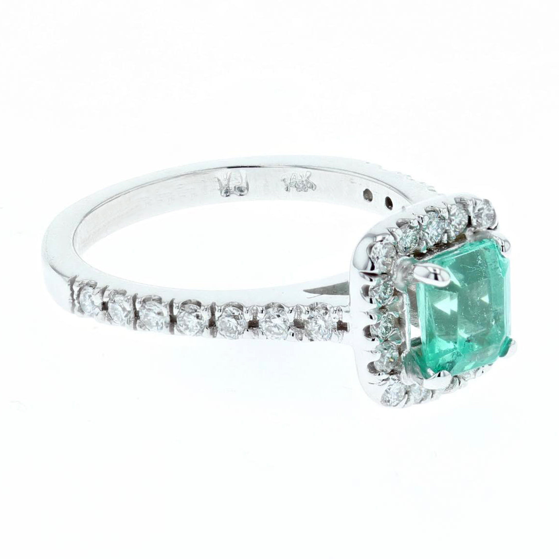 0.95ct natural emerald and diamond ring 14K white gold