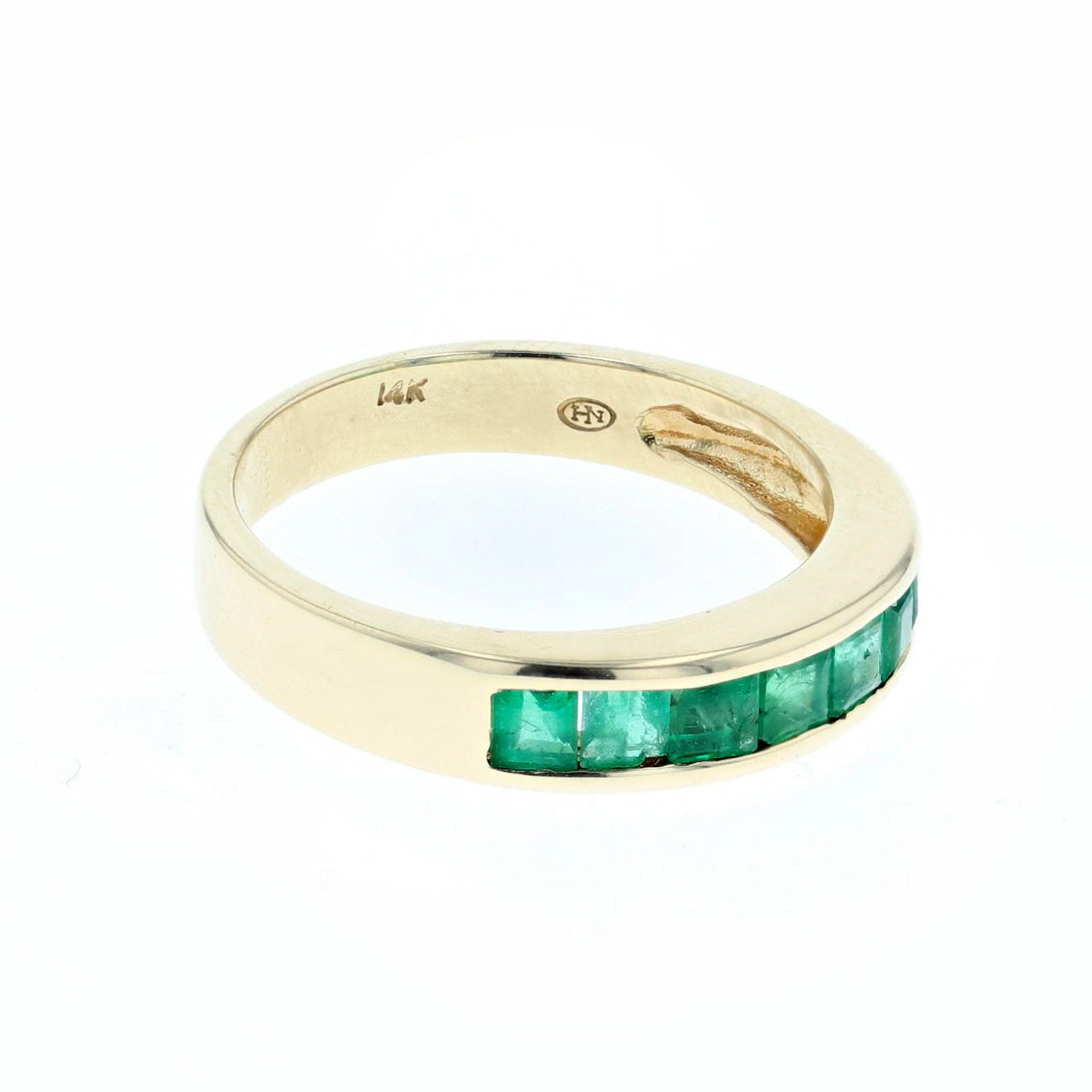 Emerald Channel set wedding band 14K yellow gold