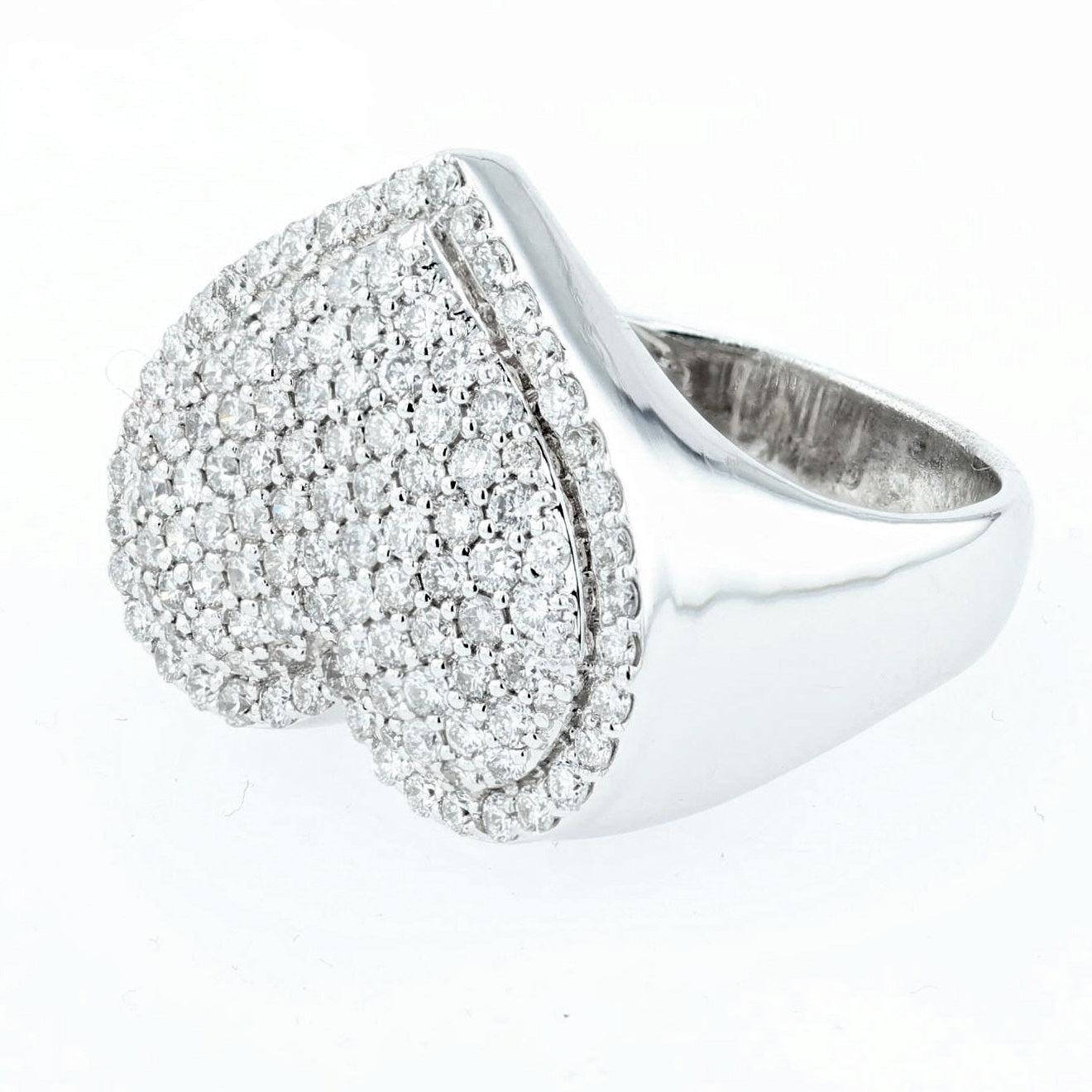 Pave heart Diamond ring 14k white gold