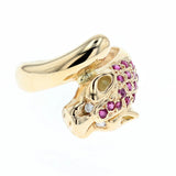 18K yellow gold diamond and ruby jungle cat ring