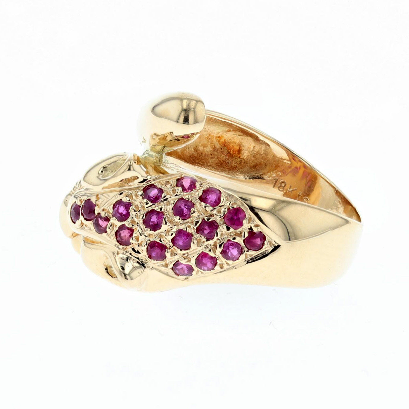 18K yellow gold diamond and ruby jungle cat ring