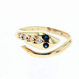 18K yellow gold diamond and sapphire snake ring