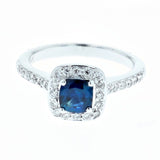 0.75ct cushion blue sapphire halo ring