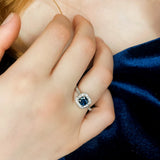 0.75ct cushion blue sapphire halo ring