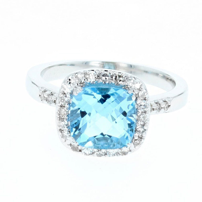 8x8 blue topaz checkerboard and diamond ring – Atlas Diamonds
