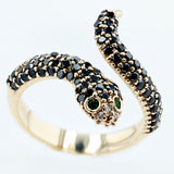 Snake Ring 14K Gold Black Diamond and tsavorite.