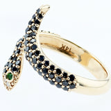 Snake Ring 14K Gold Black Diamond and tsavorite.